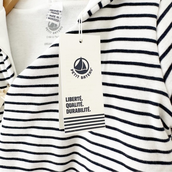 PETITE BATEAU navy Baby's Striped Hooded Coveralls - Picture 8 of 9